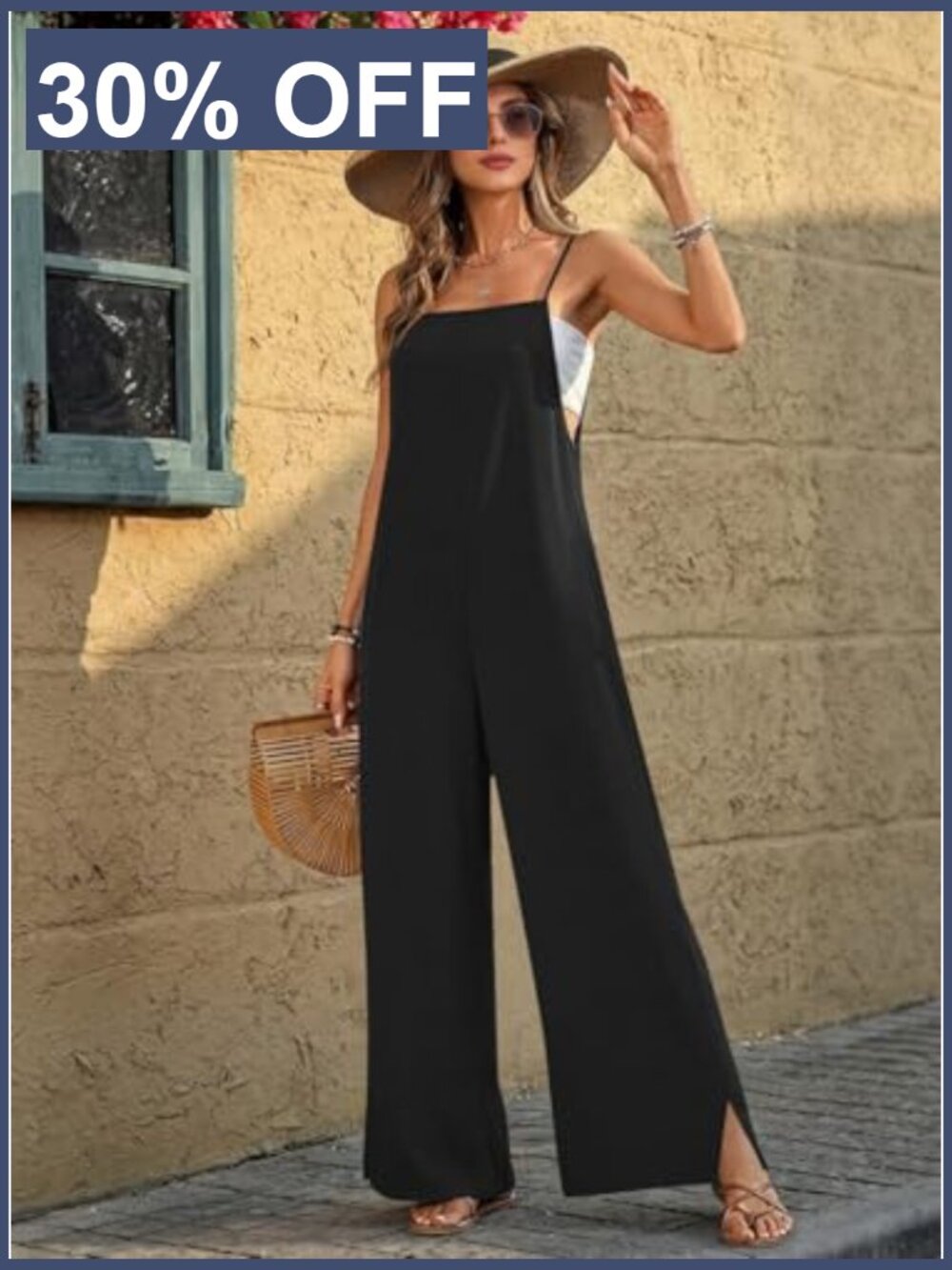 Casual Wide Leg Jumpsuit with Pockets Sleeveless Summer Romper - Picture 4 of 7